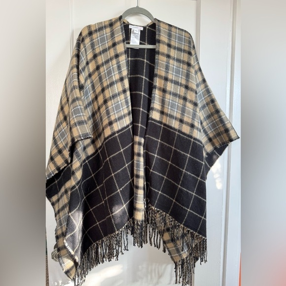 Isaac Mizrahi Live Sweaters - Plaid Fringe Poncho